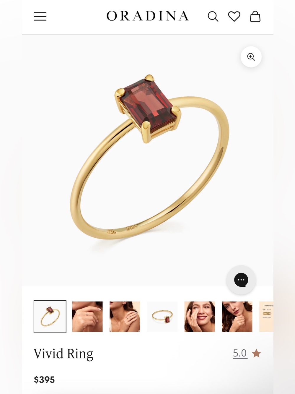 Oradina Solid 14K Gold & Genuine Garnet Ring - size 6